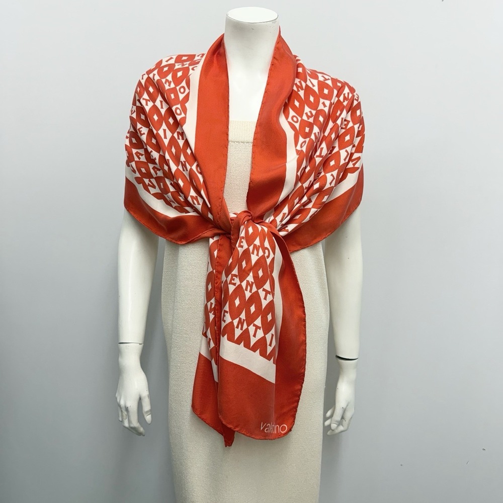 Vintage Valentino 100% Silk Scarf LONG 16 1/4" by 75" Says "VALENTINO" All Over
